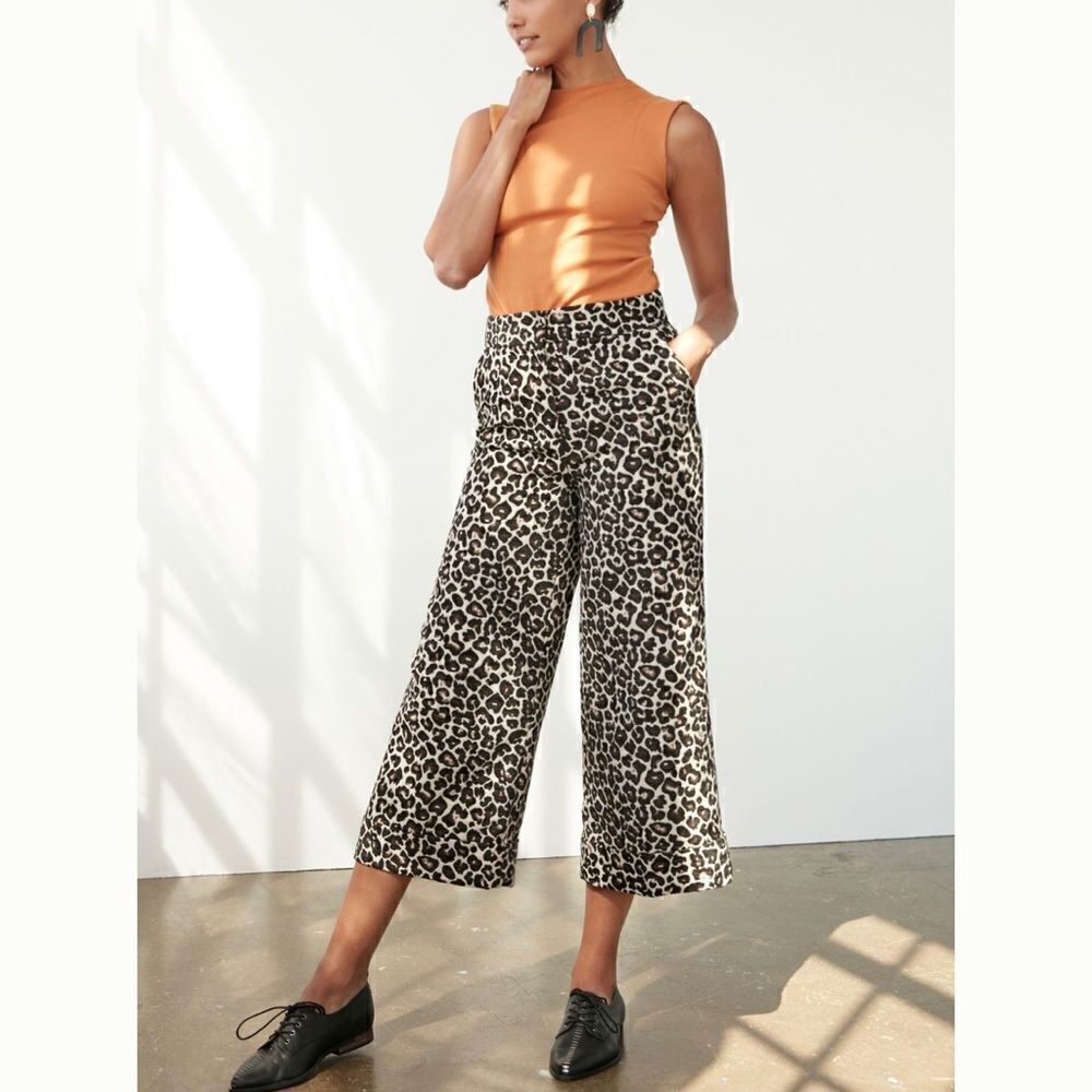NWT ANTHROPOLOGIE Brown Kate Leopard Animal Print Jacquard Trousers Pants Size